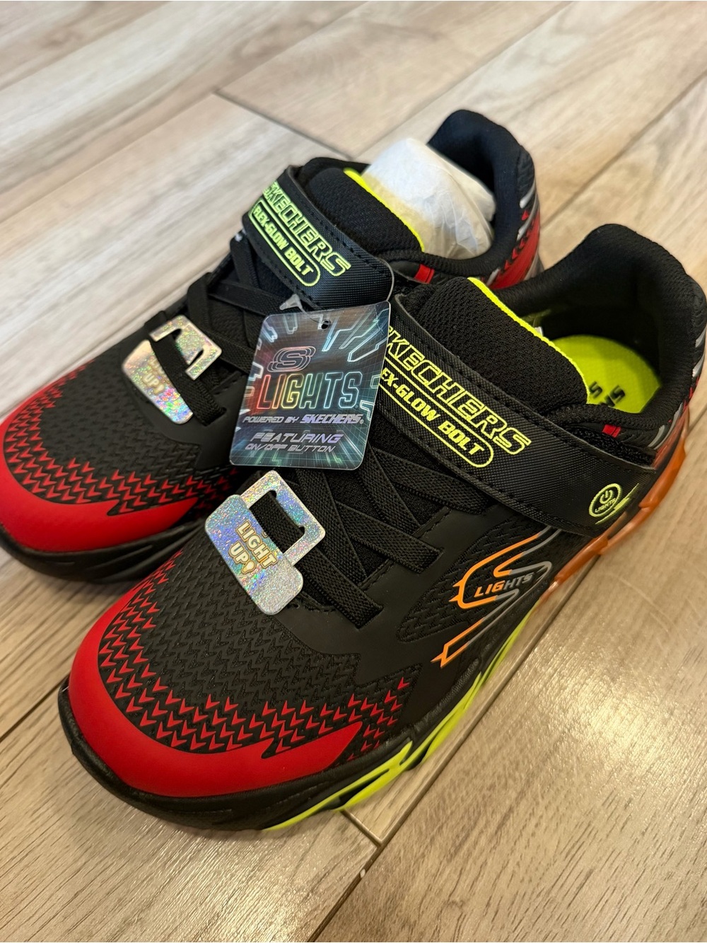 Skechers Kids Light-Up Sneakers in Black, Red & Neon Yellow